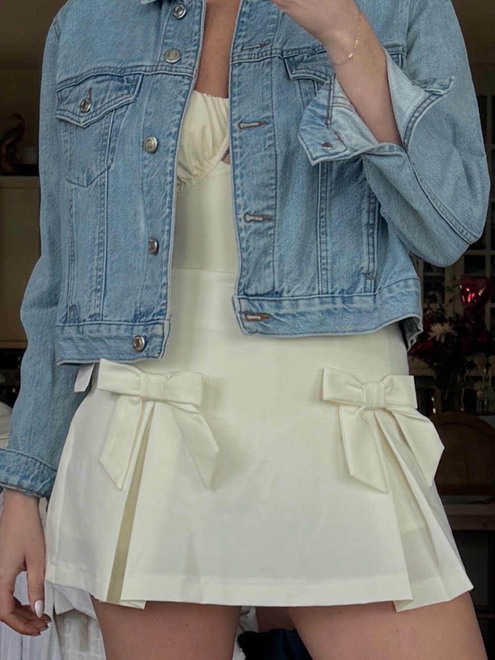 Altar'd State Women's Cream Mini Skirt with Bow Details
